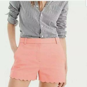 J. Crew 4” Linen-Cotton Scalloped Hem Short in Coral, Size 8